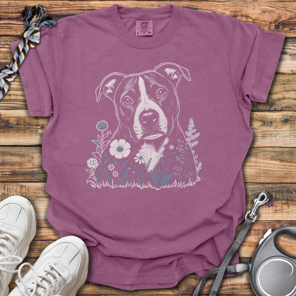 Blue Flowers Pitbull T-Shirt