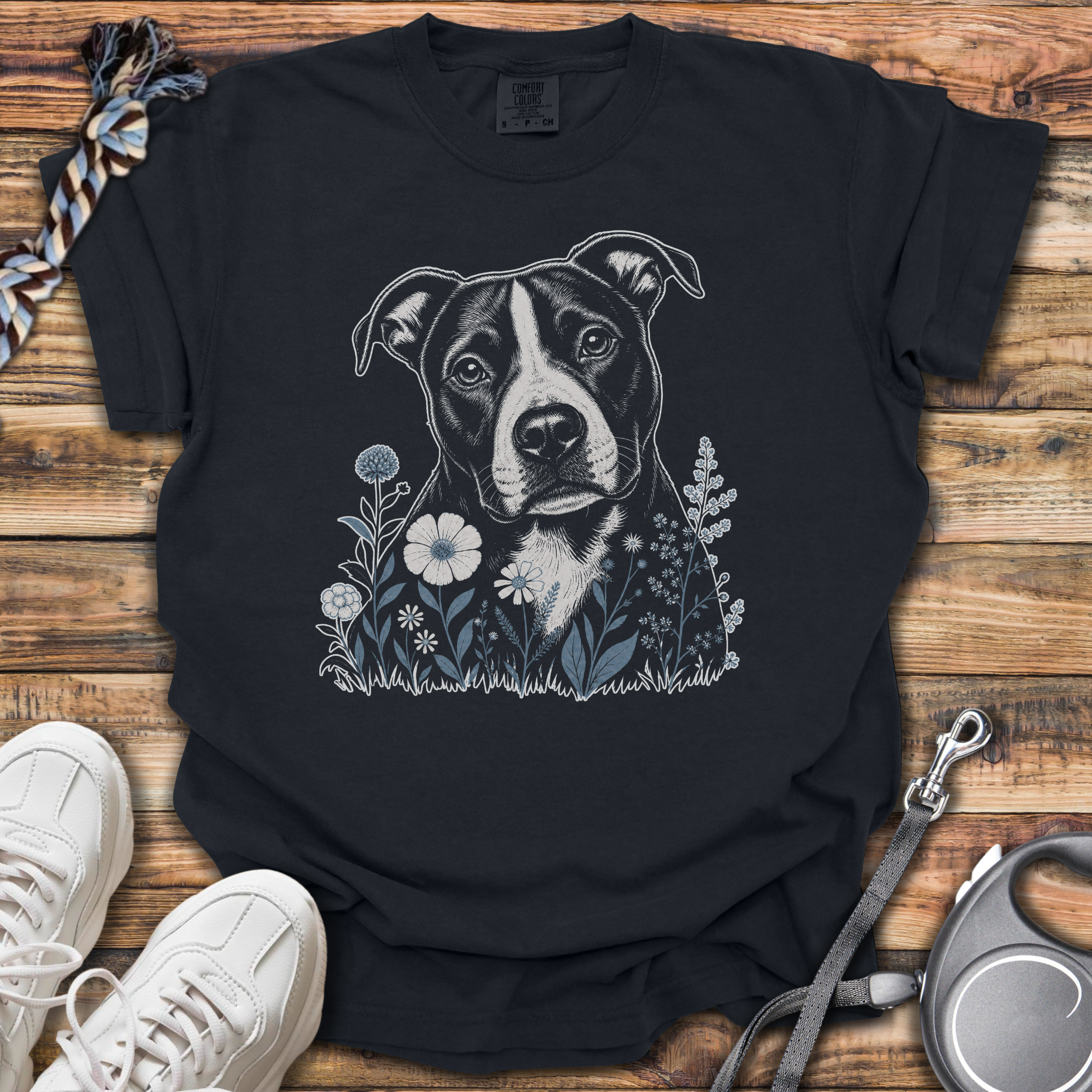 Blue Flowers Pitbull T-Shirt