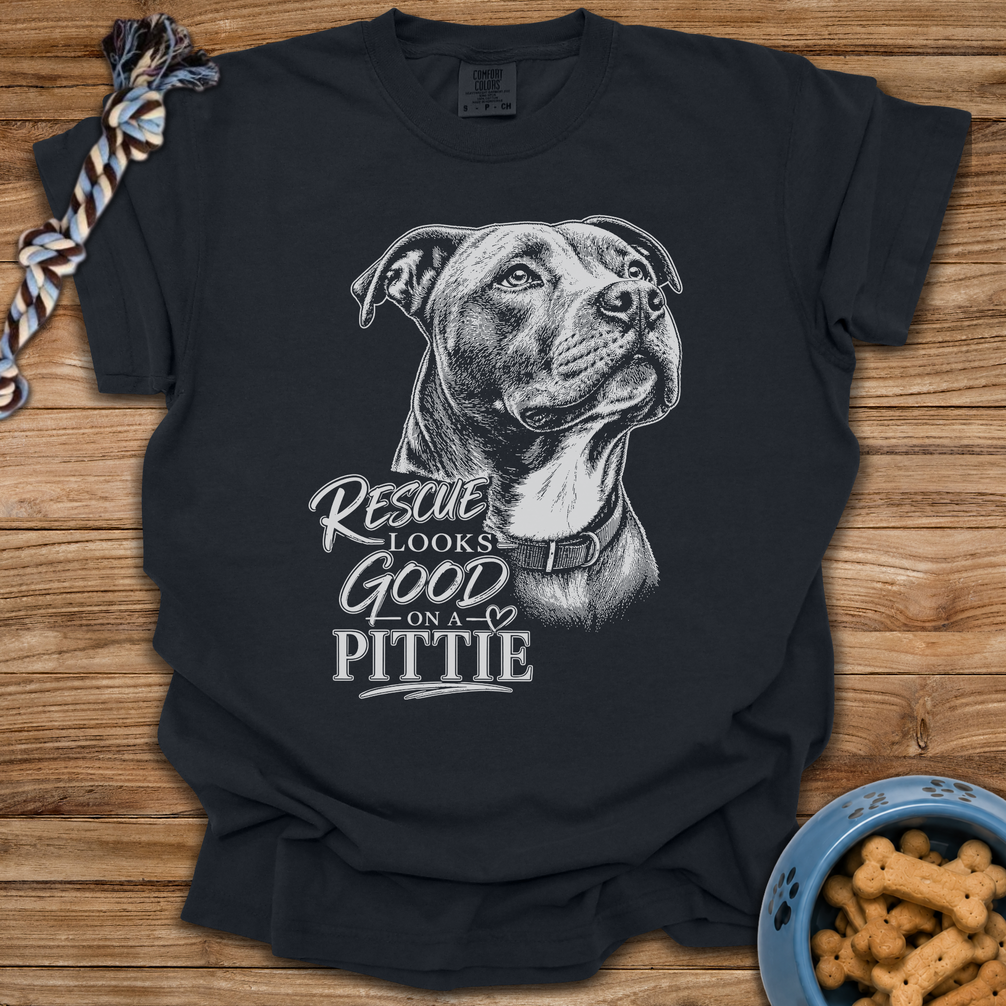 Rescue Looks Good On A Pittie T-Shirt