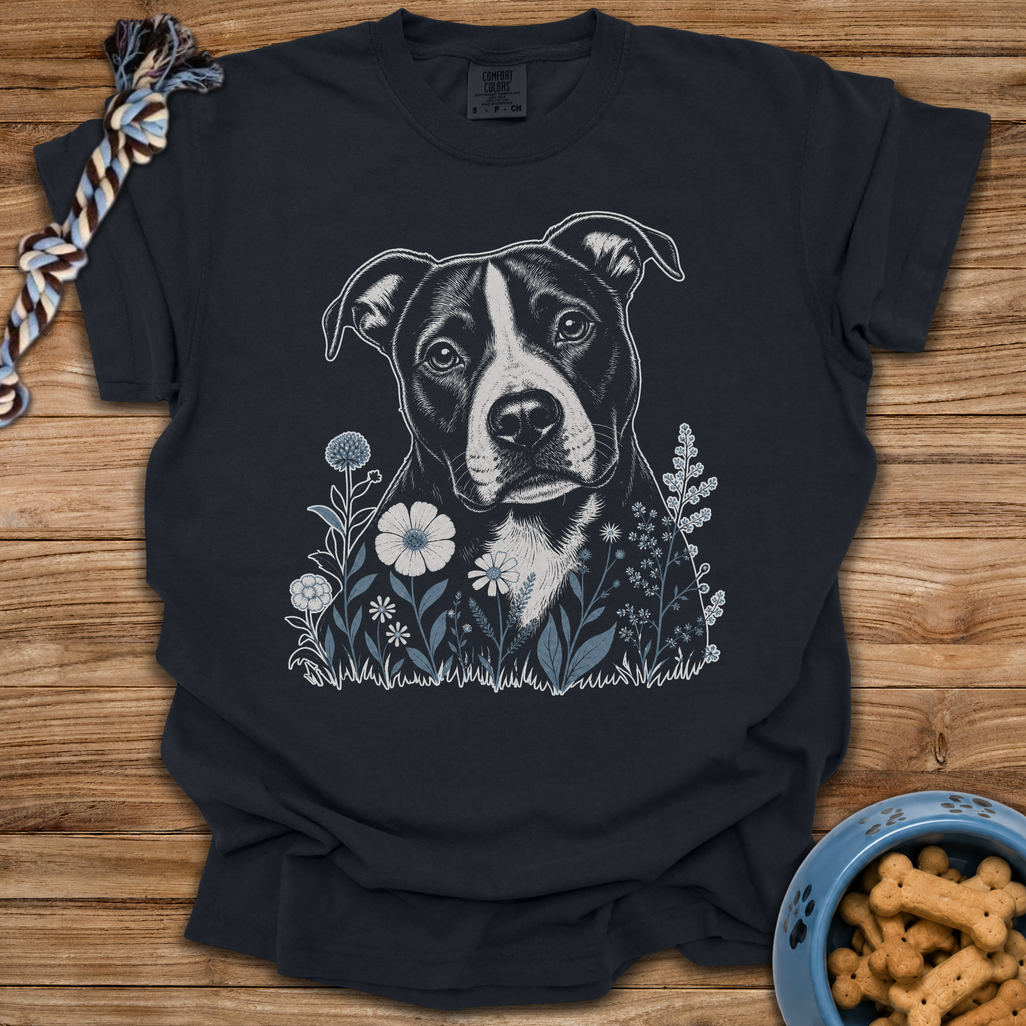 Blue Flowers Pitbull T-Shirt