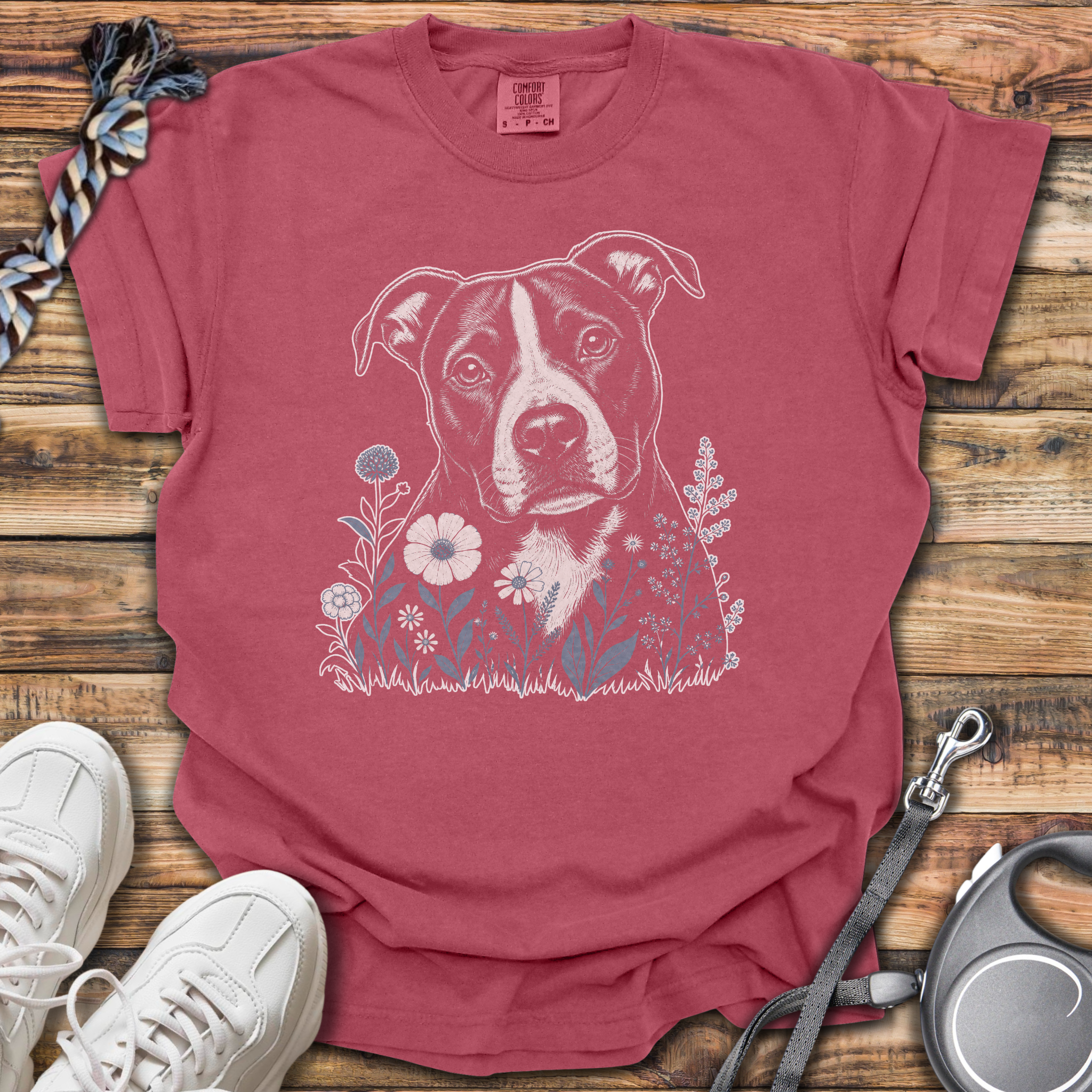 Blue Flowers Pitbull T-Shirt