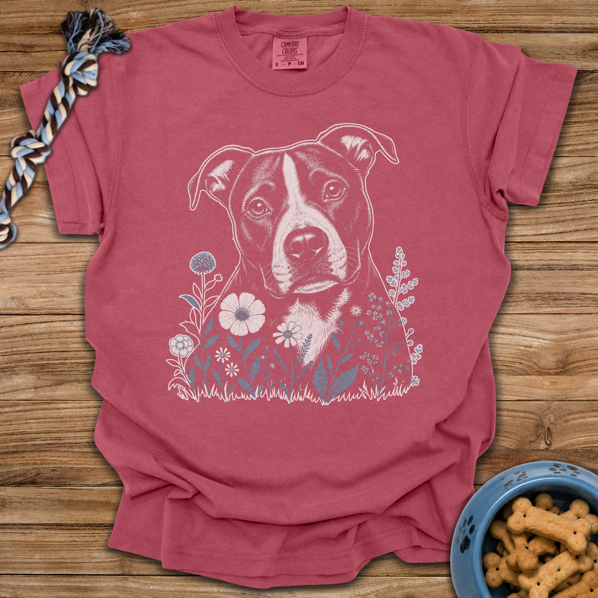 Blue Flowers Pitbull T-Shirt