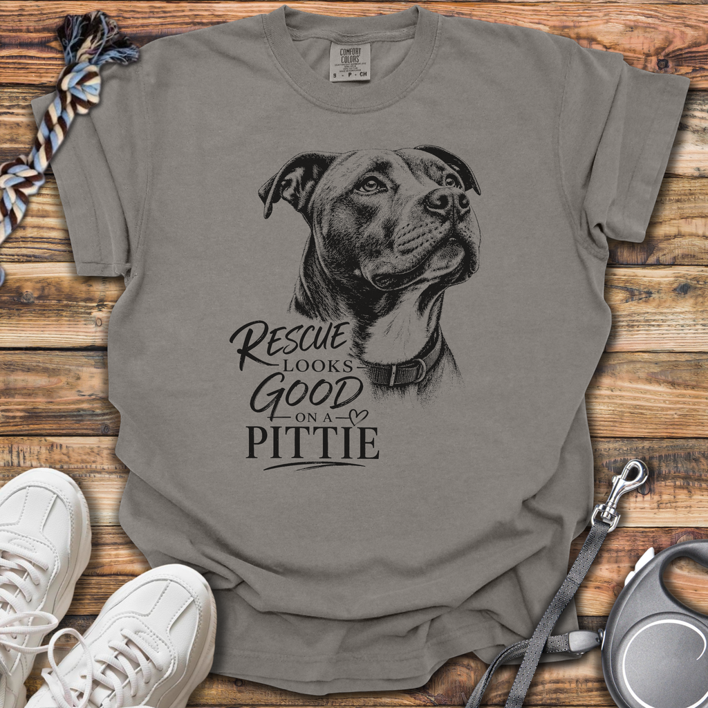 Rescue Looks Good On A Pittie T-Shirt