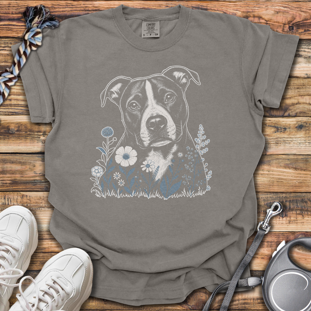 Blue Flowers Pitbull T-Shirt