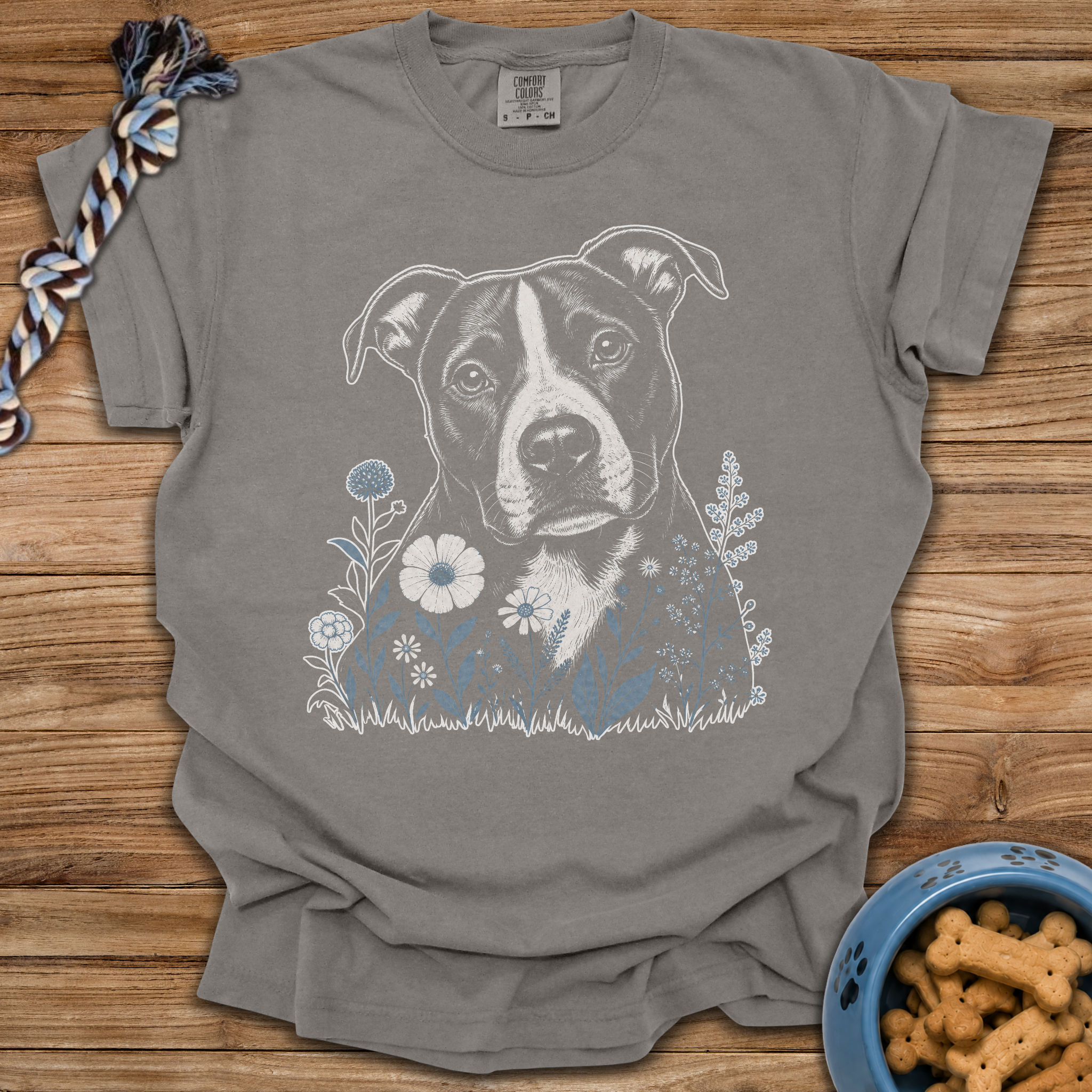 Blue Flowers Pitbull T-Shirt