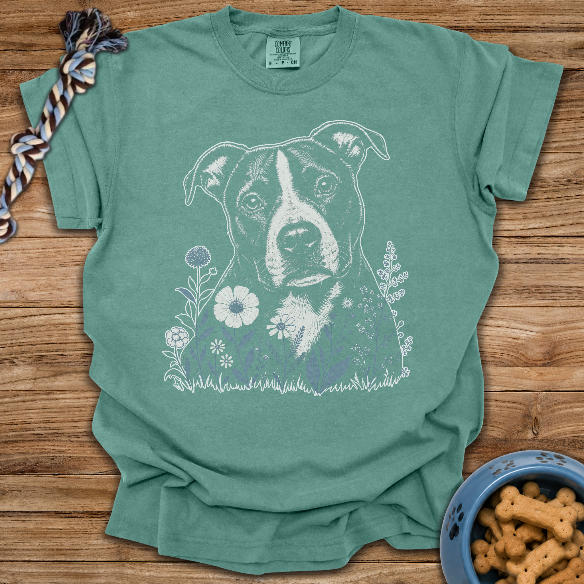 Blue Flowers Pitbull T-Shirt