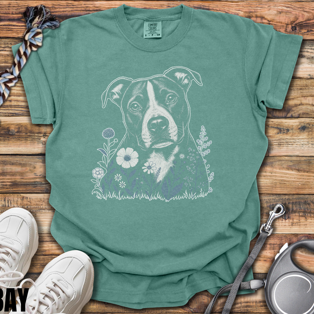 Blue Flowers Pitbull T-Shirt