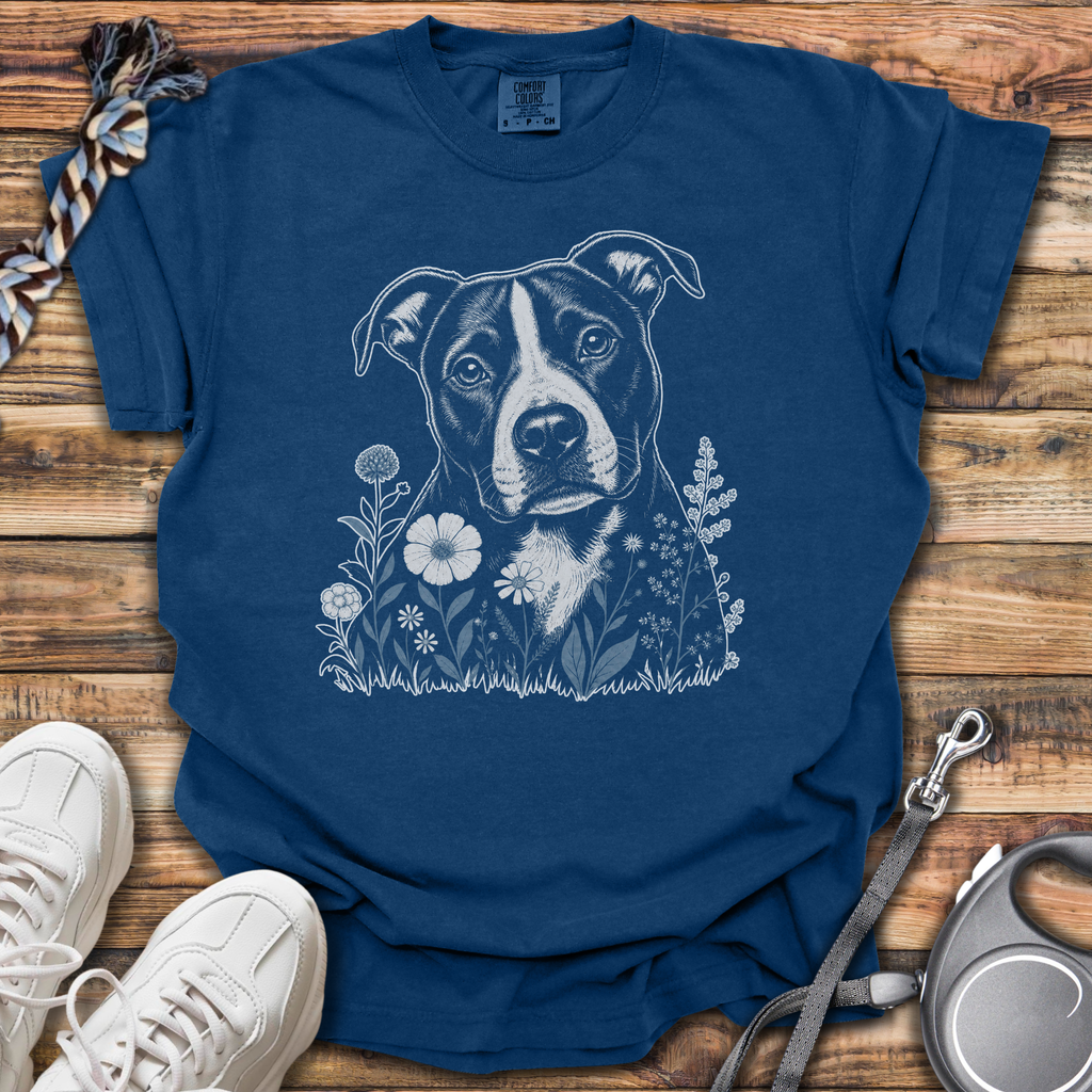 Blue Flowers Pitbull T-Shirt