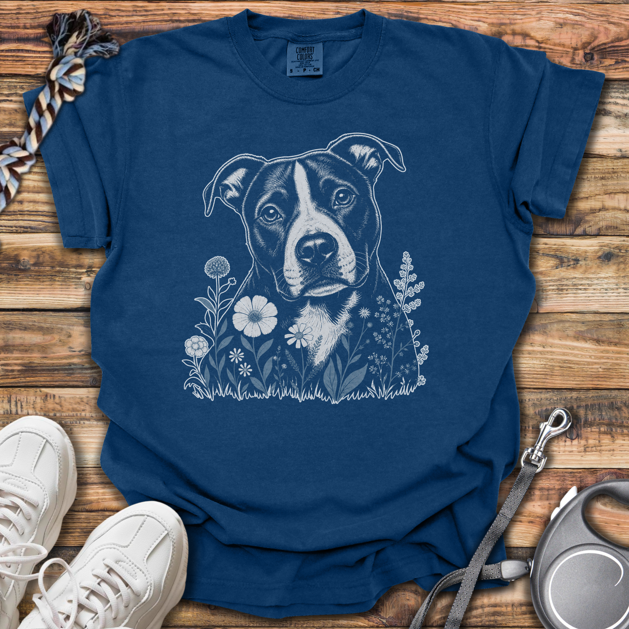 Blue Flowers Pitbull T-Shirt