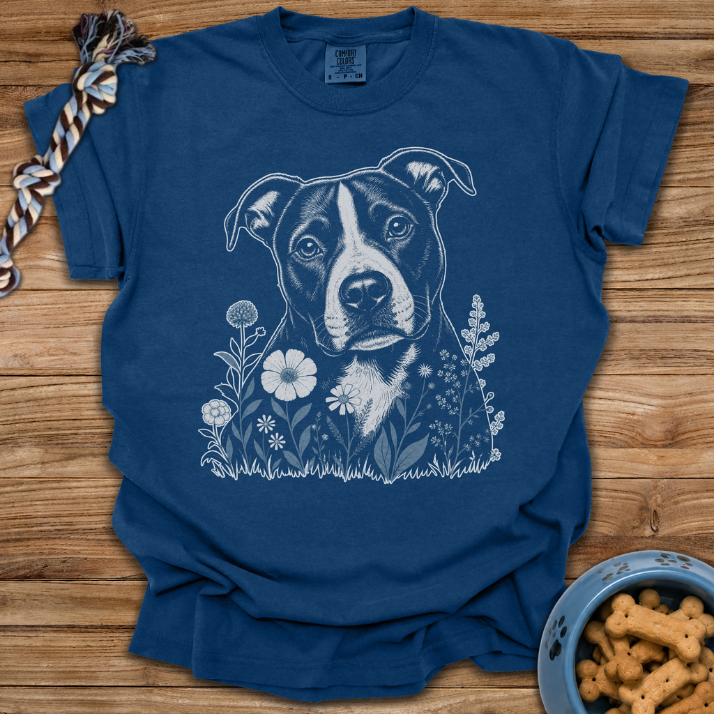 Blue Flowers Pitbull T-Shirt